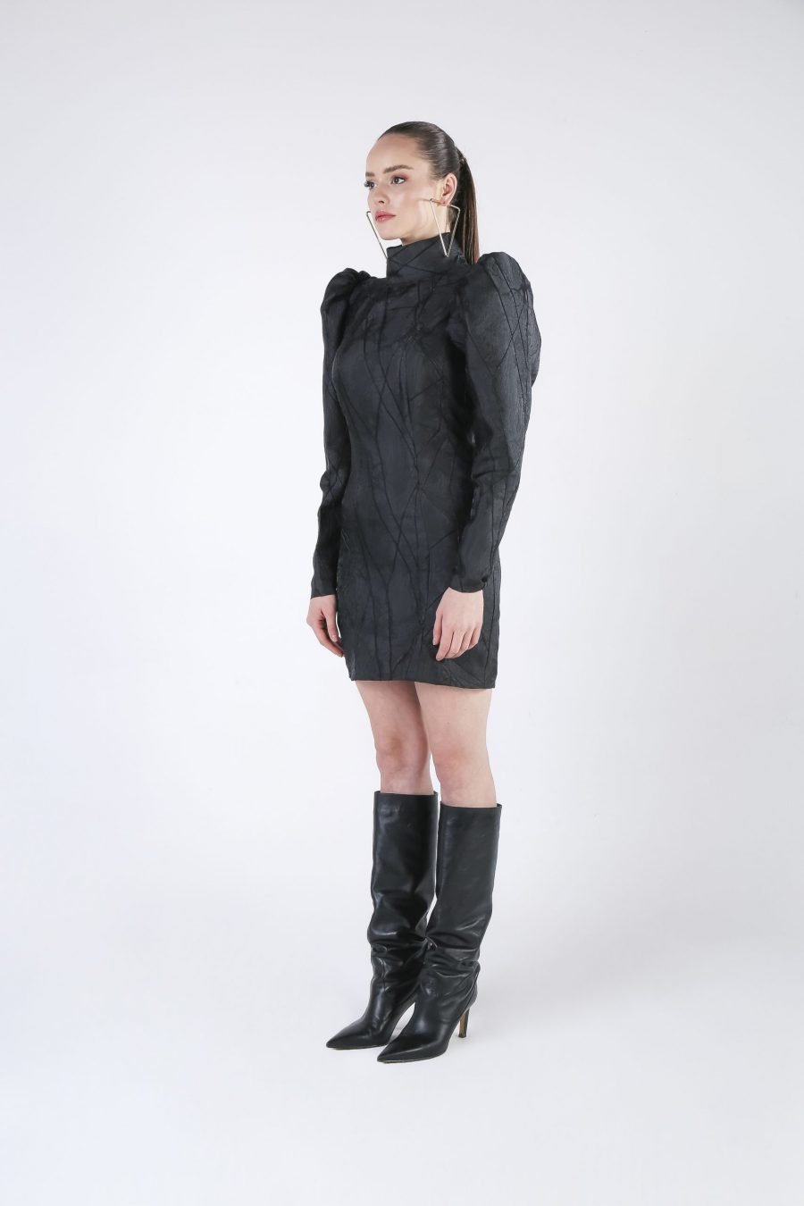 Sculptural Mini Dress with long sleeve puffy shoulders - Image 2