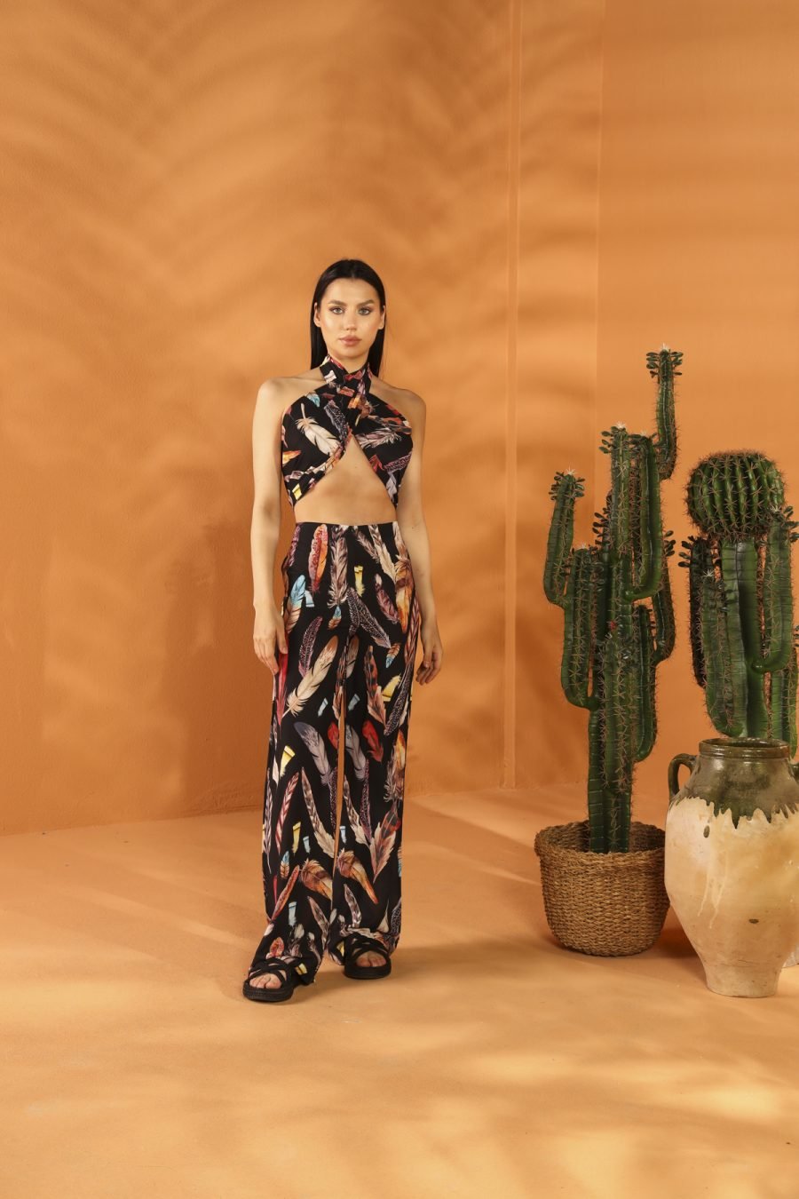 BLACK FEATHER Shawl Pants Set - Image 2