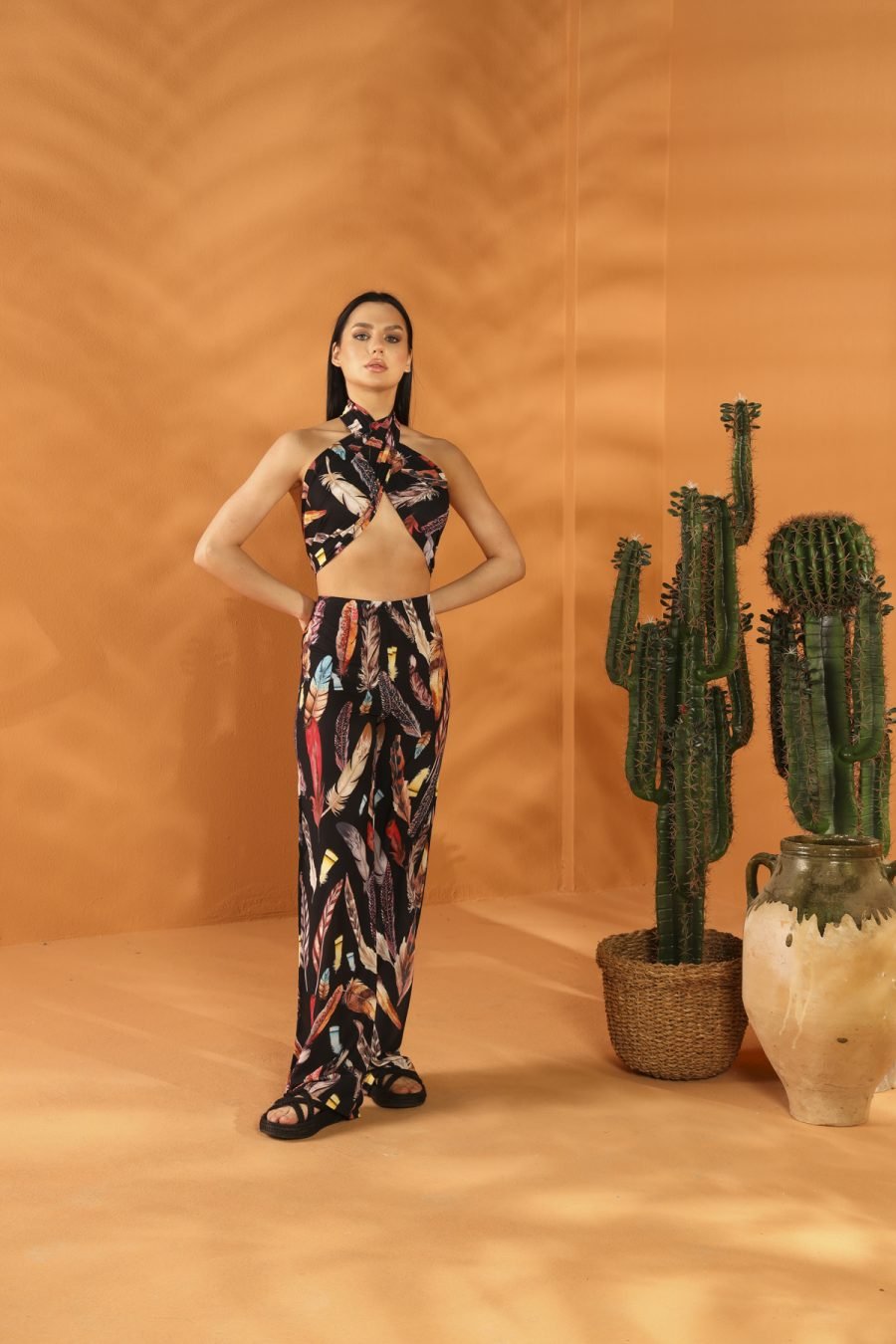 BLACK FEATHER Shawl Pants Set - Image 3