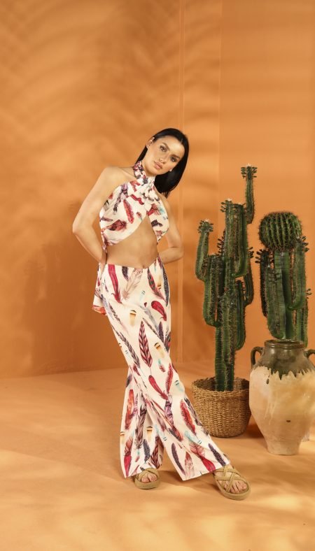 WHITE FEATHER Shawl Pants Set