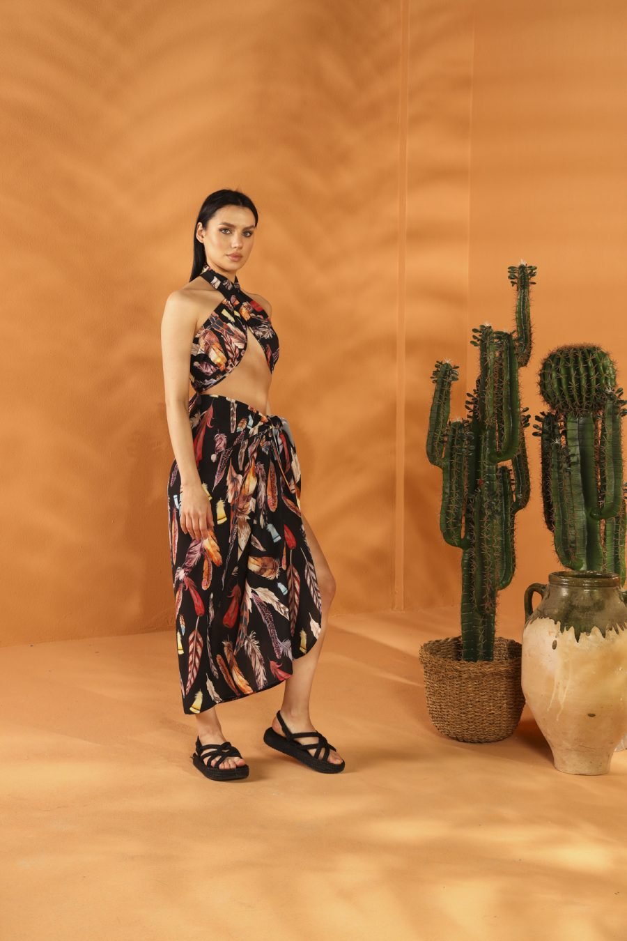 BLACK FEATHER Shawl PAREO Skirt Set - Image 2