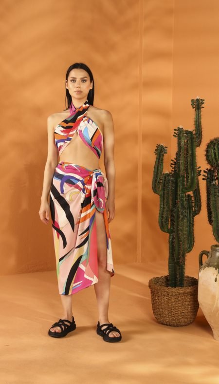 MULTI COLORED Shawl PAREO Skirt Set