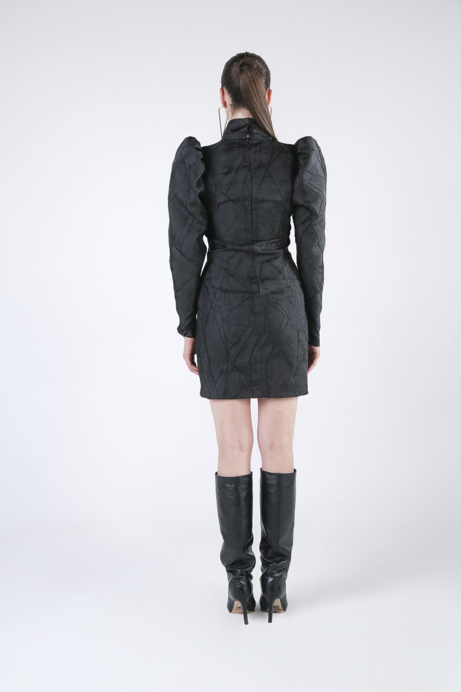 Sculptural Mini Dress with long sleeve puffy shoulders - Image 3