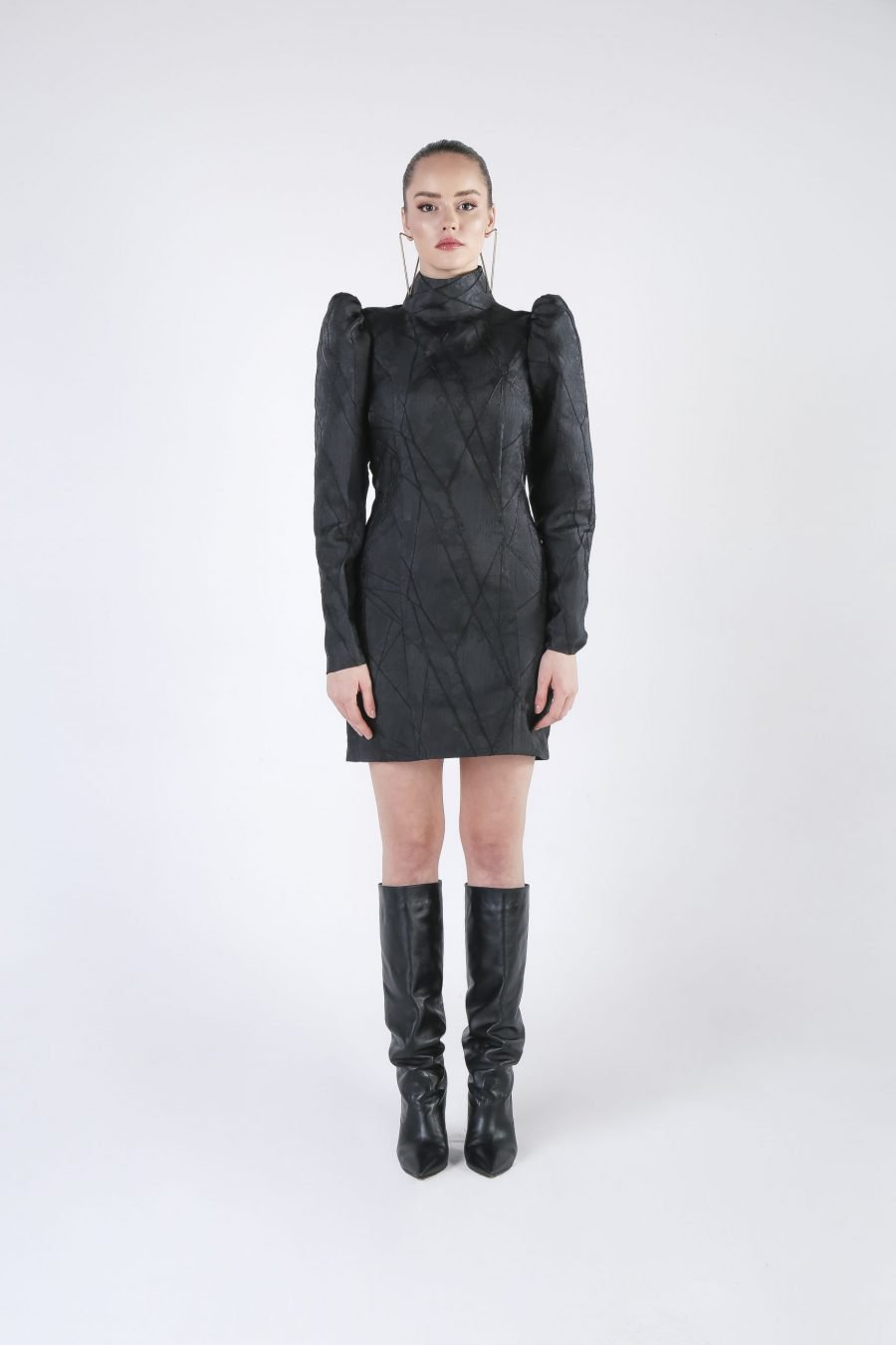 Sculptural Mini Dress with long sleeve puffy shoulders