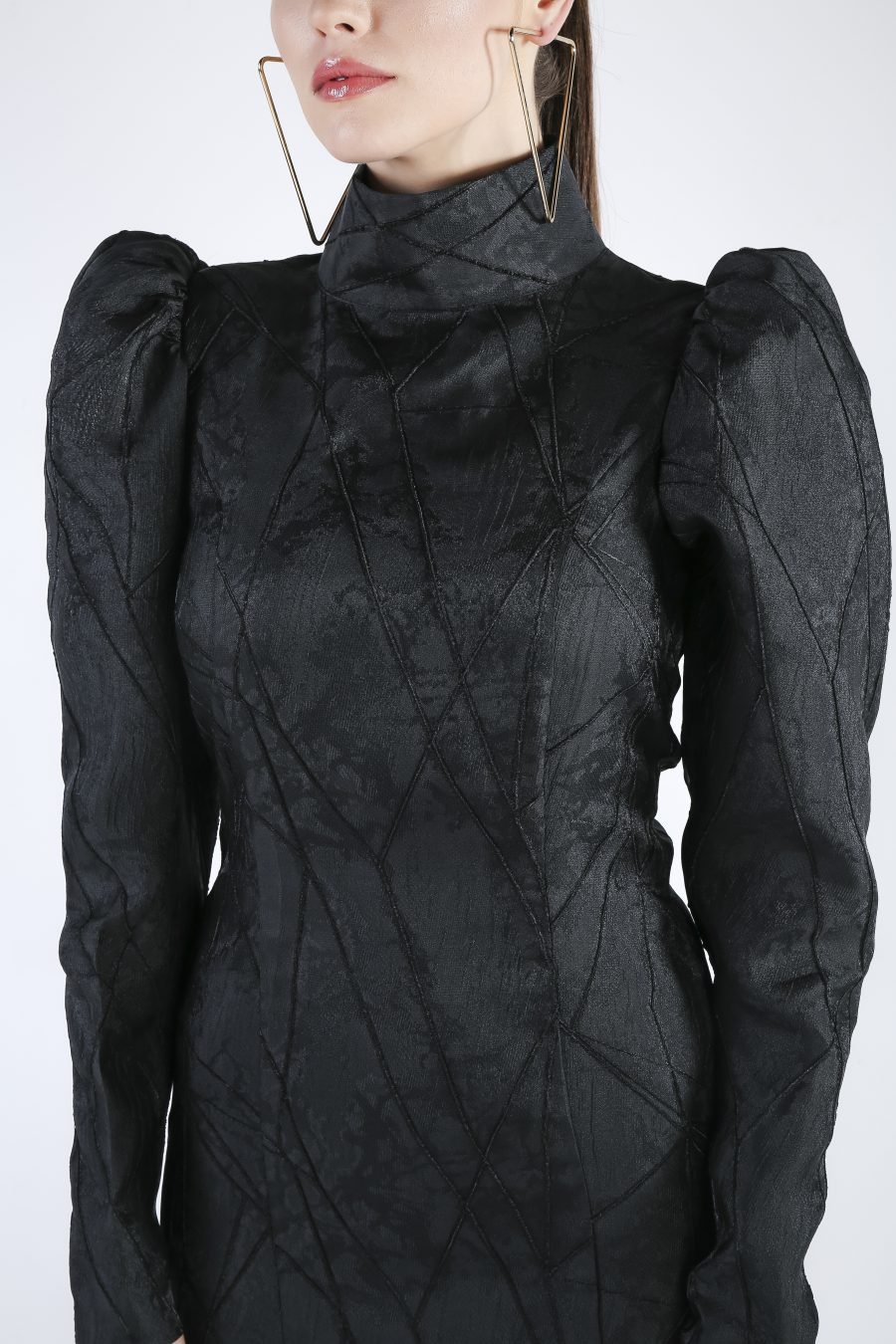 Sculptural Mini Dress with long sleeve puffy shoulders - Image 4