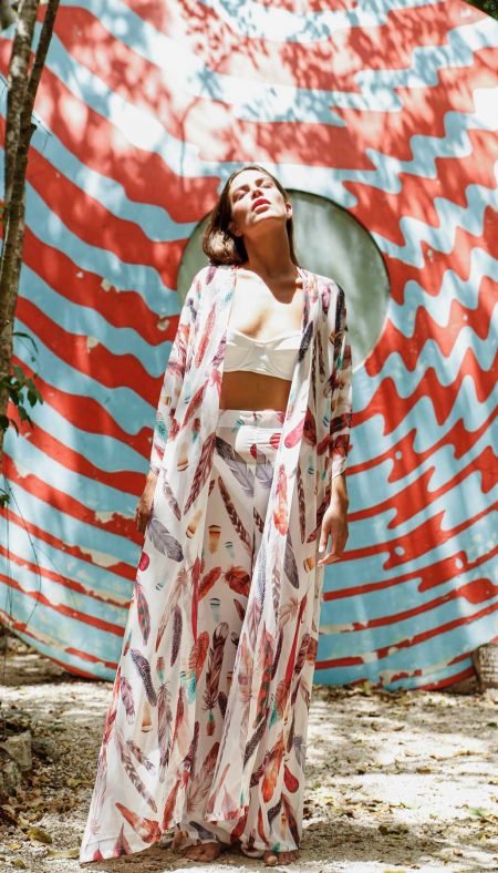 White Feather Kimono & Pants Set