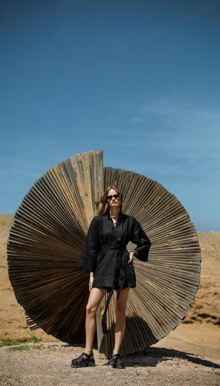 La Pause Black Short Kimono